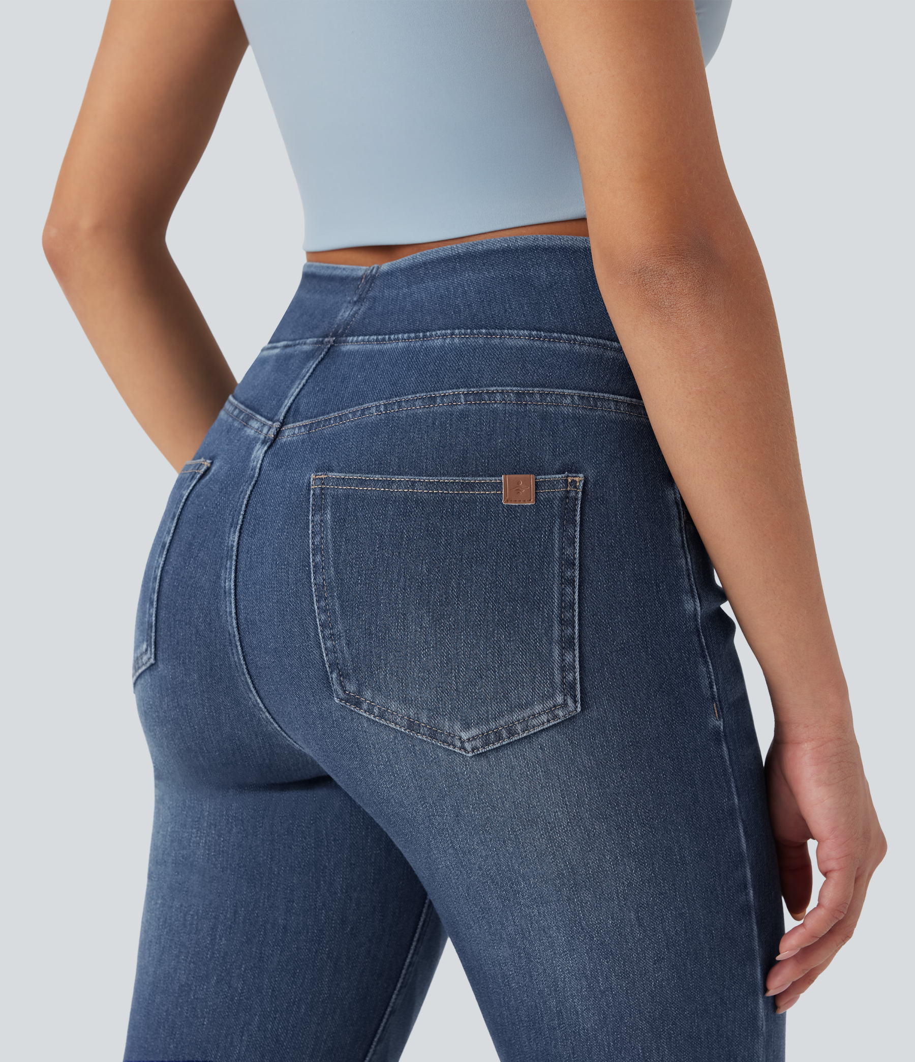 FlexHigh Waisted Washed Casual Bootcut Jeans with Pockets