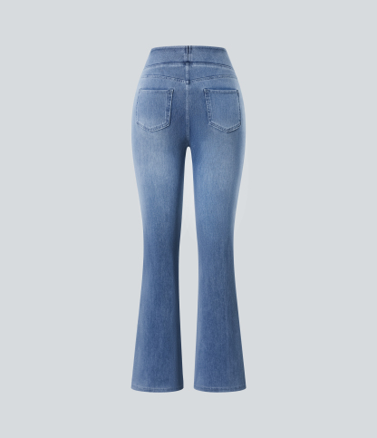 FlexHigh Waisted Pockets Washed Casual Bootcut Jeans