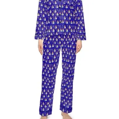 Love Christmas Pajamas Set - Blue Snowman Print Long Sleeve Top & Matching Bottoms for Cozy Nights
