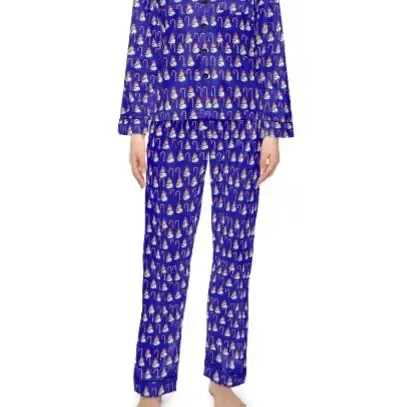 Love Christmas Pajamas Set - Blue Snowman Print Long Sleeve Top & Matching Bottoms for Cozy Nights