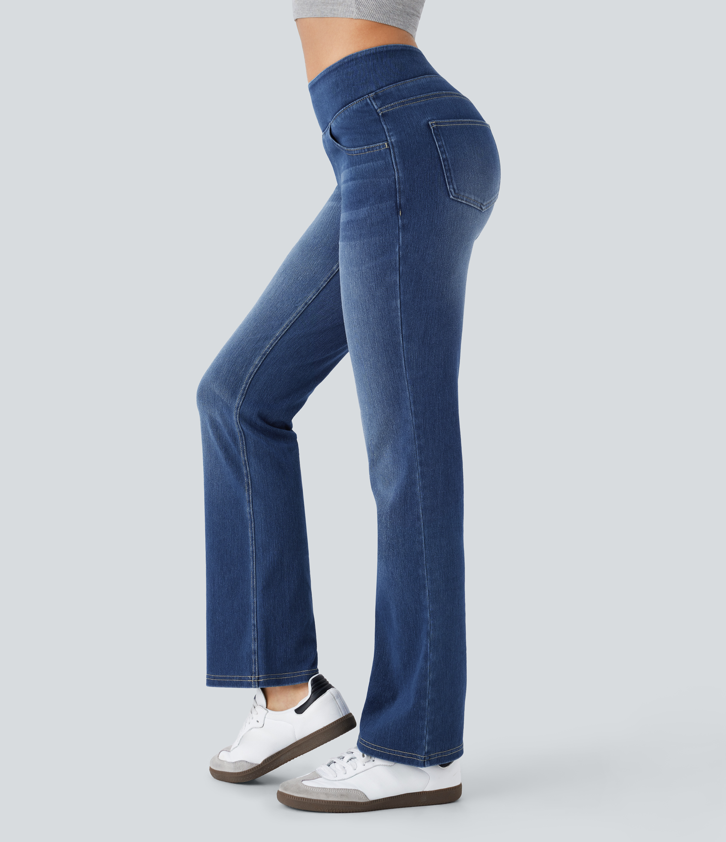 FlexHigh Waisted Pockets Washed Casual Bootcut Jeans