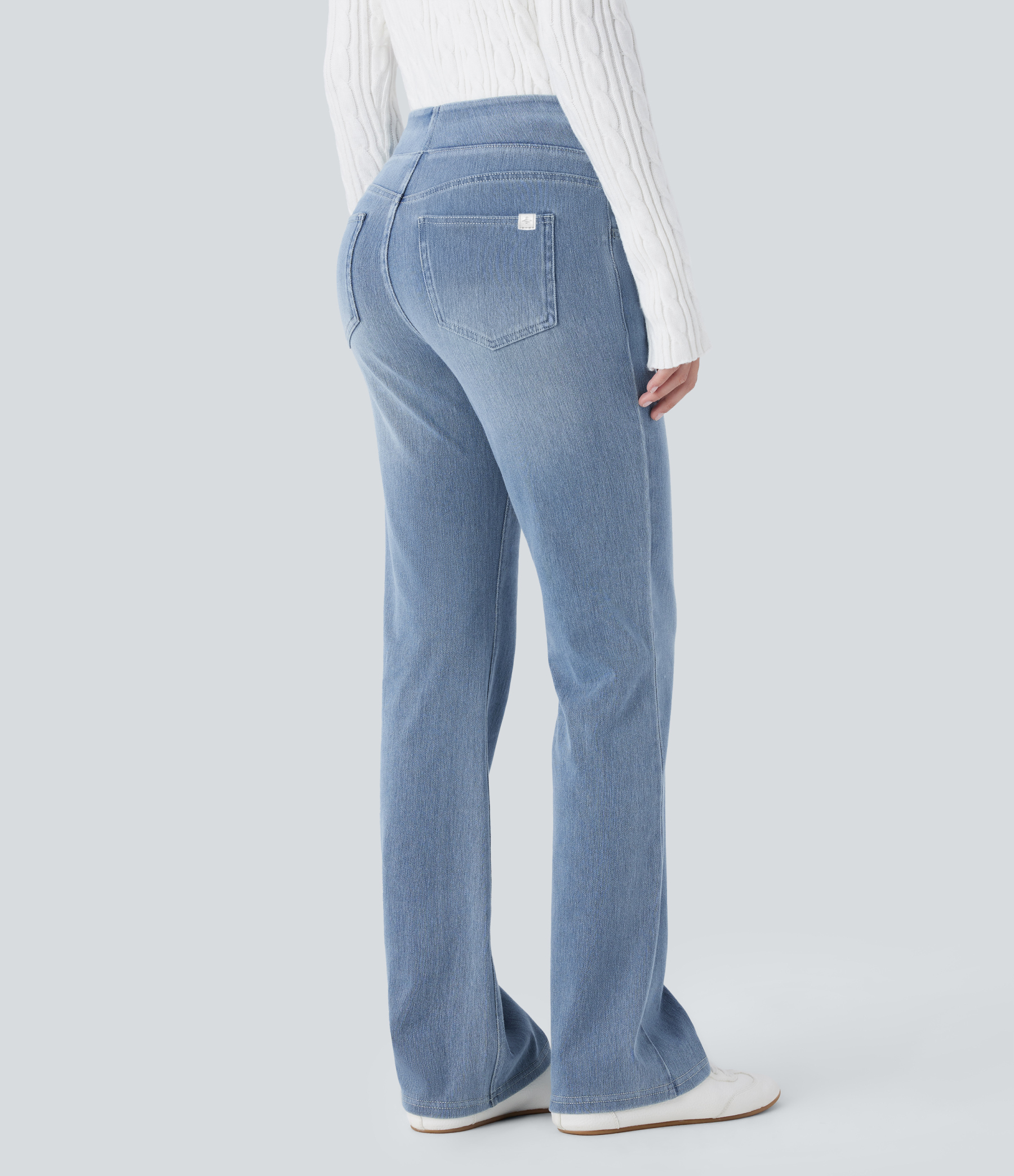 FlexHigh Waisted Pockets Washed Casual Bootcut Jeans