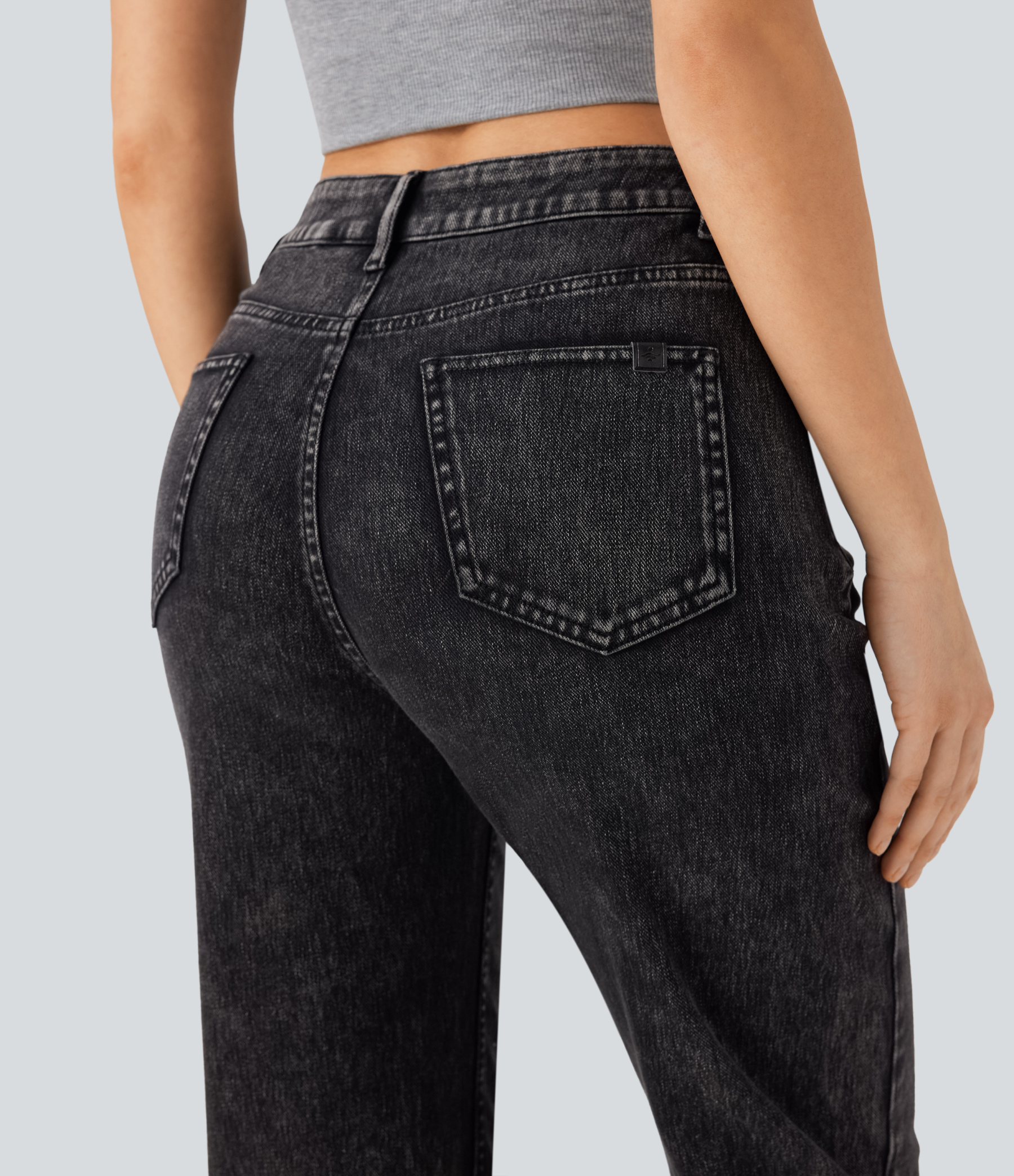 FlexHigh Waisted Zipper Pockets Straight Leg Casual Jeans