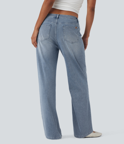 FlexMid Rise Straight Leg Casual Jeans with Pockets