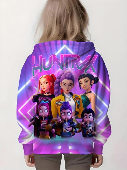 Girls Kpop Demon Hunters Series Light Aesthetic Hoodie, Casual Fall Winter Sportswear, Durable Random Print Design, Christmas Gift