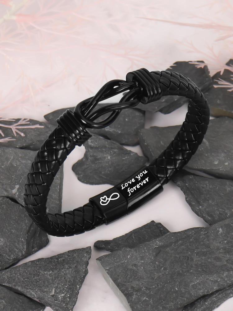 1PC Christmas Gift for Dad Son Boyfriend Husband Uncle Man, Stylish Black Men's Braided Bracelet with Magnetic Clasp, Perfect for Party and Holiday Gifts