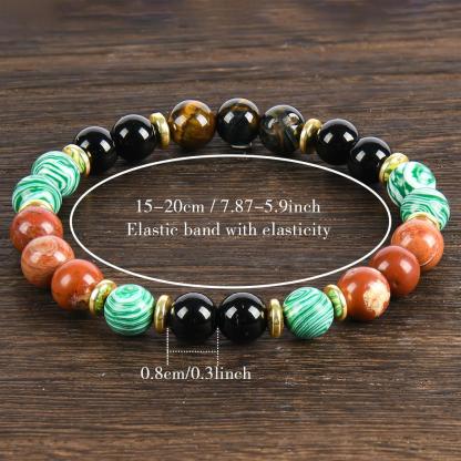 1pc Wealth Attraction Crystal Money Attraction Bracelet With Natural Stones - Malachite, Red Tiger Eye, Redstone, Elastic Fit For Prosperity And Abundance, Ideal Gift For Family And Friends