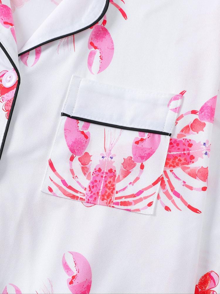 Women's 2-Piece Pajama Set, Lobster Print, Casual Loose-Fit Long Sleeve Top & Elastic Pants, Soft Comfortable Sleepwear Loungewear for Fall Winter