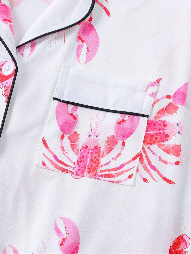 Women's 2-Piece Pajama Set, Lobster Print, Casual Loose-Fit Long Sleeve Top & Elastic Pants, Soft Comfortable Sleepwear Loungewear for Fall Winter