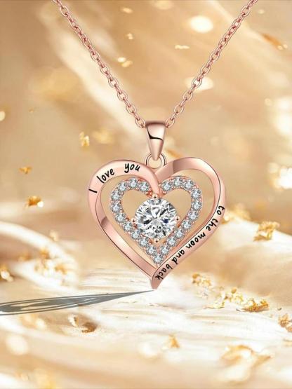 Rose Bear & Heart Shaped Pendant Necklace Gift Box, Fashion Jewelry for Party, Daily Decor, Trendy All-match & Exquisite Jewelry for Birthday Gift