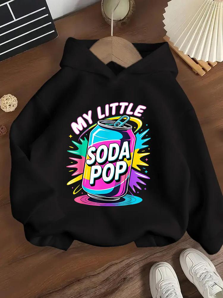 Kpop Demon Hunters Girls' Long Sleeve Hoodie, Casual Cartoon Soda Drink Pattern, Spring & Fall Fashion, Comfortable Trendy Sweatshirt, Graphic Casual Hoodie