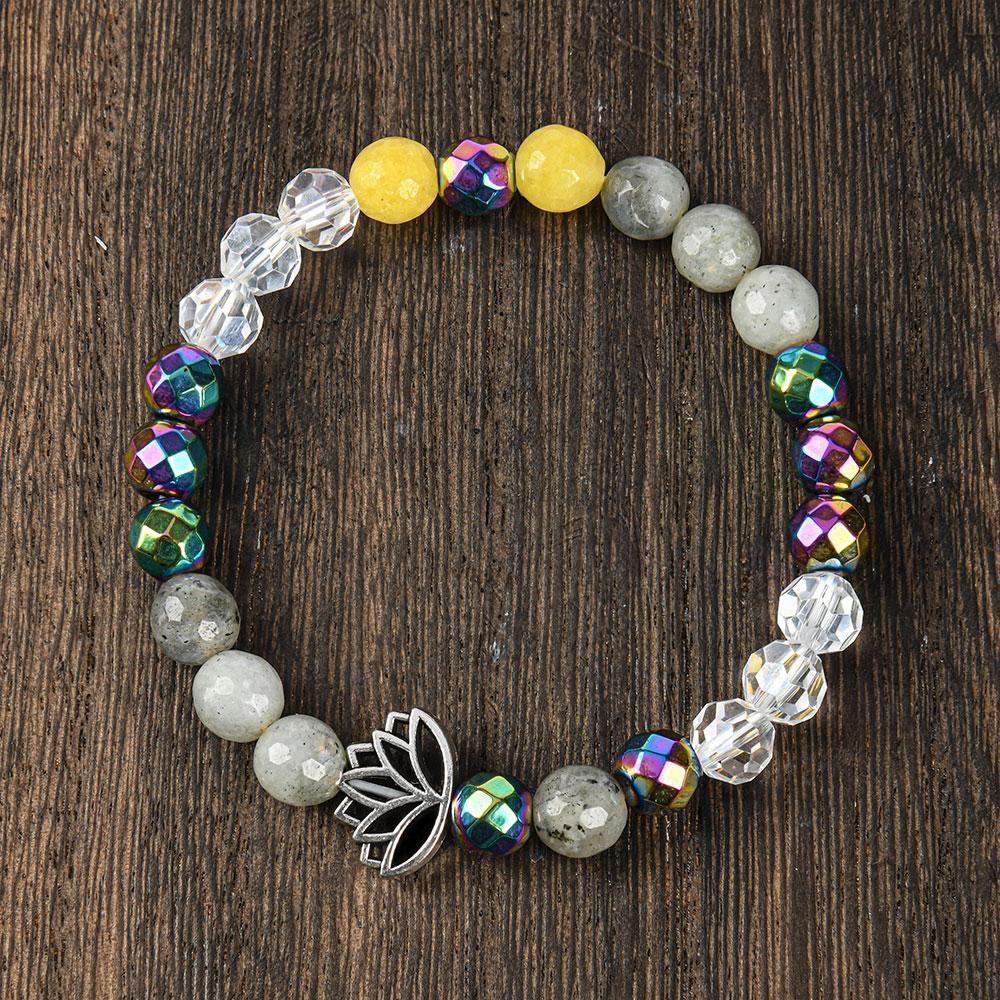 Natural Stone Bracelet  - Sparkling Artificial Crystal Jewelry , Meditation Yoga Lotus Jewelry Gift unity  bracelet pulsera  amatista beaded  jewelry protection bracelet fashion artificial Colorblock Beaded Crystal Bracelet chakra bracelet