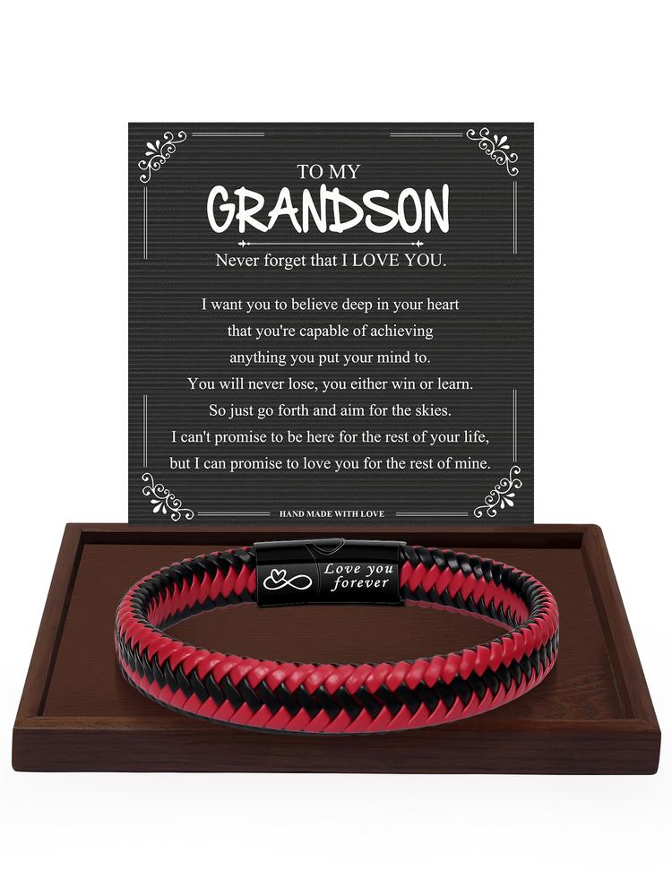 Meaningful Leather Bracelet for Grandson, Perfect Gift for Christmas & Birthdays, Casual All-Season Accessory, Durable & Stylish I Love You Gift for Grandson