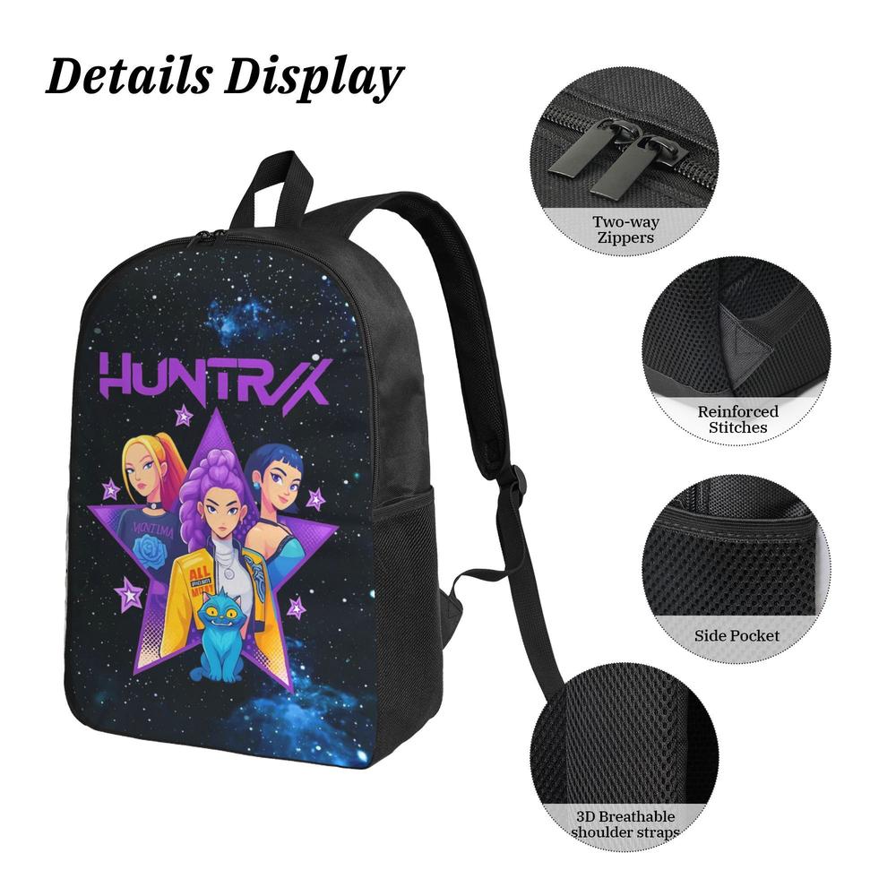 K-POP Demon Hunters 3PCS School Bag Set - Large Capacity Black Laptop Backpack, Portable Lunch Bag & Pencil Case, Functional Stylish Bag for Teens Adults, Great for Everyday Adventures & Gifts