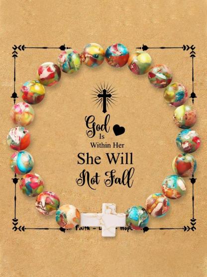 1Pc Christian Gifts for Her, Cross Bracelet for Women Girls, Beaded Bracelet, Easter Gifts for Girls Faith Religious Easter Catholic Christian Jewelry, Meaningful Communion Baptism Gifts for Girls Healing Natural Stone Bracelets