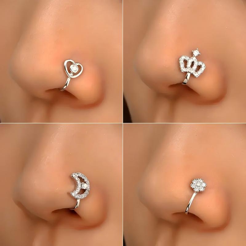 9pcs Nose Ring Jewelry Shape Nose Ring  Copper Non Piercing Nose Rings, U Shape Star Love Crown Nose Clip with Zirconia shape nose nose ring nose ring Punk Rhinestone Clip-On Gold gold  nose protection bracelet cross  septum Stainless Steel Charm