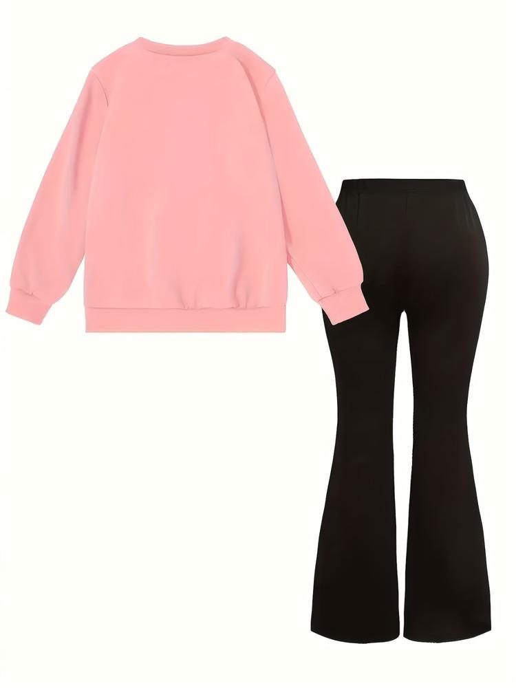 Halloween Christmas Kp Cool Girl Pattern Print 2-Piece Set, Power Girl Outfit, Girls' Casual Sportswear, Comfortable Elastic Waist Pants, Spring Fall Winter