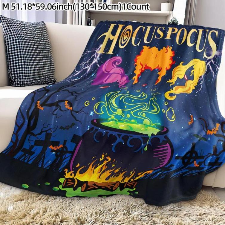 Hocus Pocus Themed Flannel Blanket, 1 Count Soft Washable Throw Blanket, Bedding Supplies For Home Office Travel Camping, Man Women Gift, Halloween