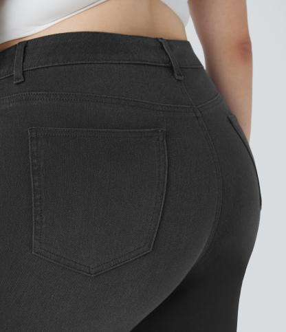 FlexHigh Waisted Pockets Straight Leg Washed Casual Plus Size Jeans