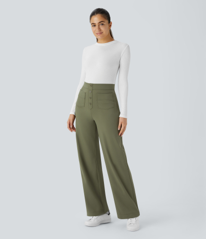 SoftlyZeroPlush Thermal High Waisted Pockets Straight Leg Casual Pants