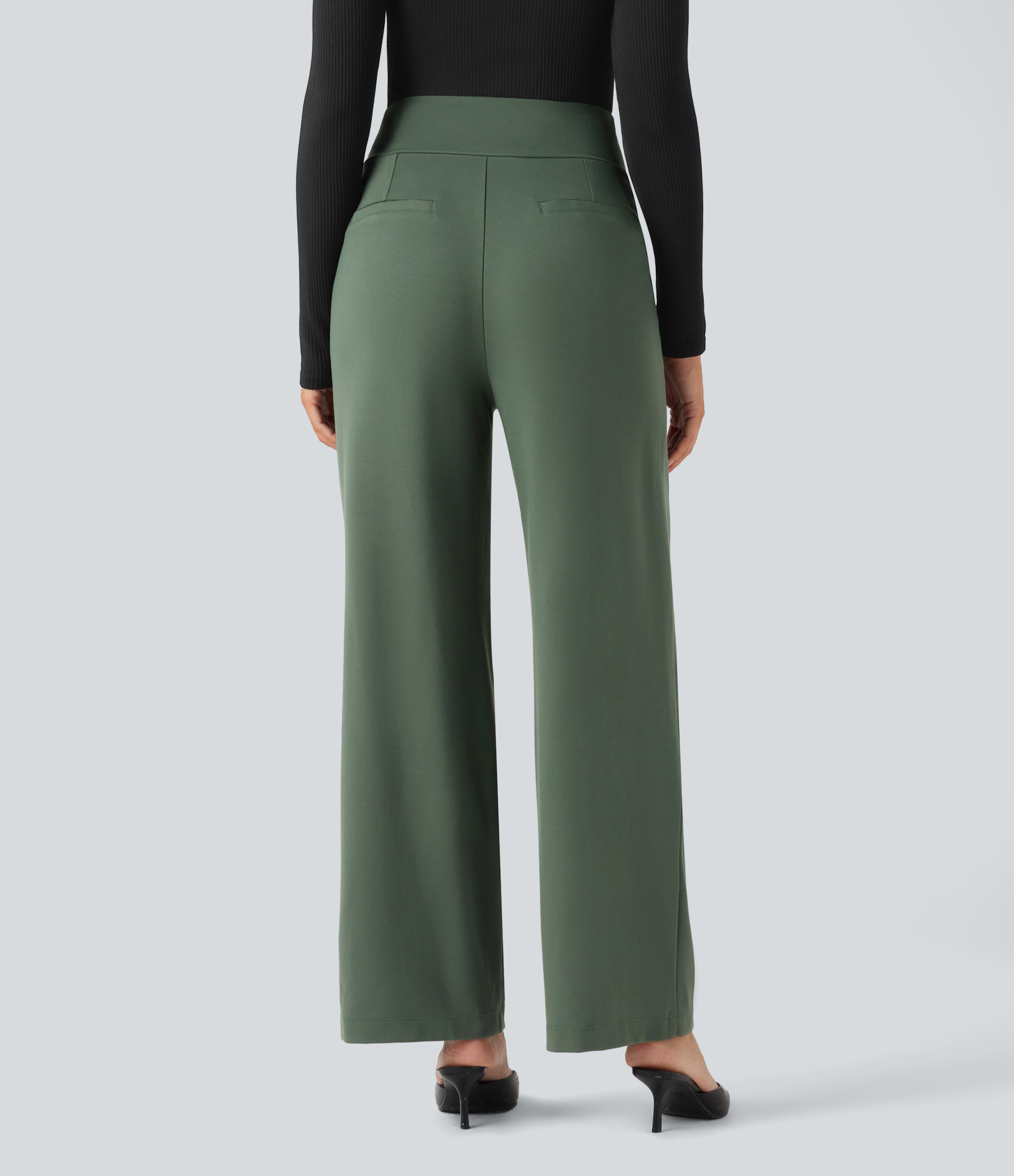FlexHigh Waisted Straight Leg Work Pants with Pockets