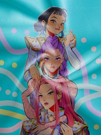 Girls Kpop Demon Hunters Hoodie, Casual Fall Winter Sportswear, Fitted Random Print Design, Durable Outdoor Activities, Christmas Gift