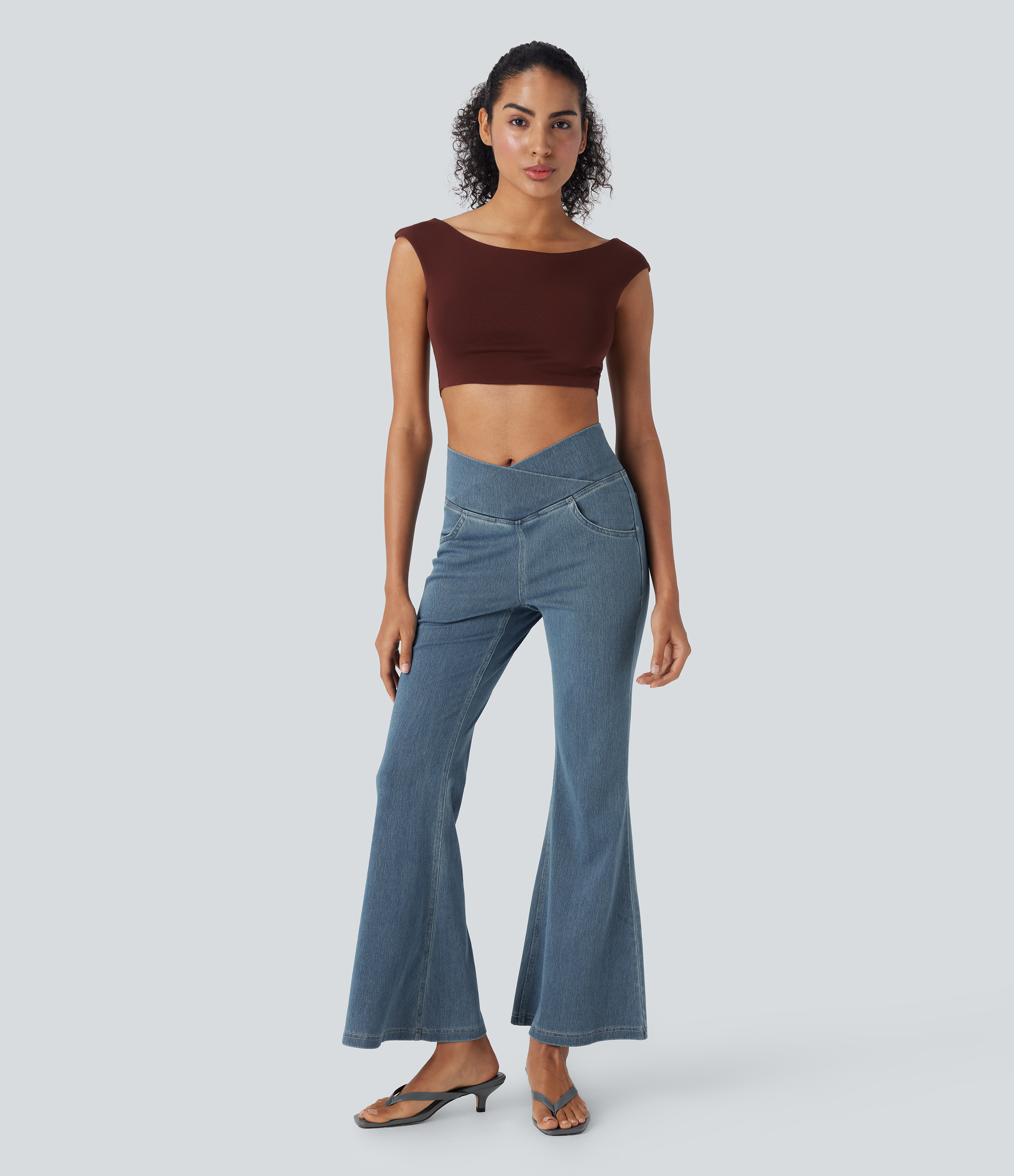 FlexHigh Waisted Crossover Pocket Washed Casual Jeans