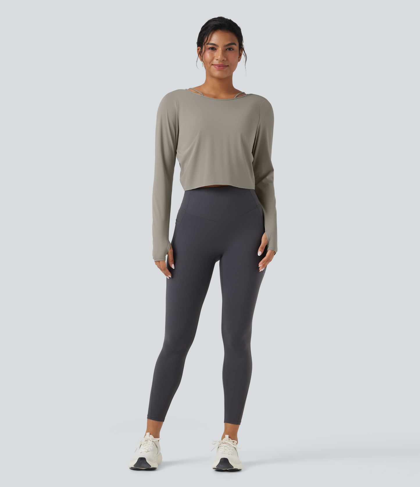 SoftlyZeroQuickDry Backless Twist-back Long Sleeve Thumb Holes 2-in-1 Yoga Sports Top