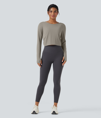 SoftlyZeroQuickDry Backless Twist-back Long Sleeve Thumb Holes 2-in-1 Yoga Sports Top