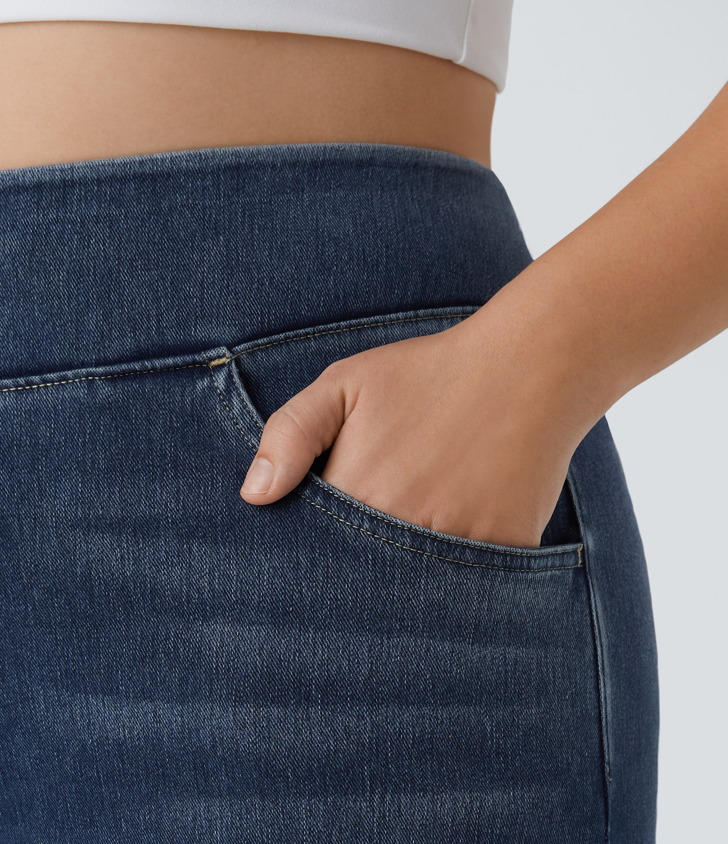 FlexHigh Waisted Pockets Baggy Wide Leg Washed Casual Plus Size Jeans