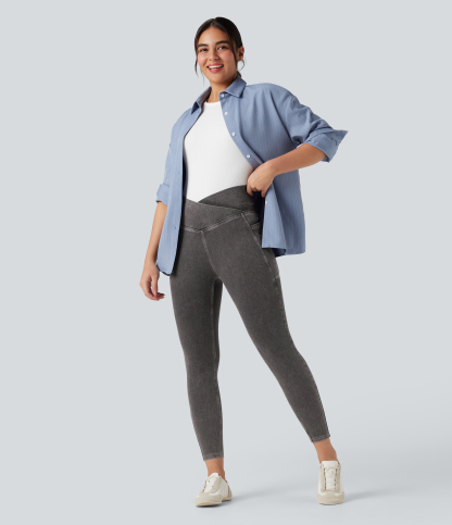FlexCrossover Pocket Washed Denim Work Leggings