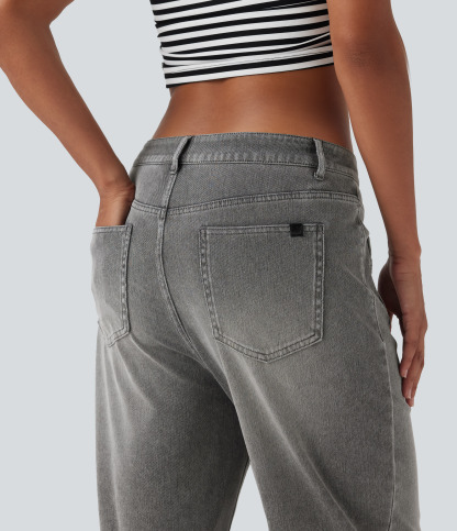 FlexMid Rise Straight Leg Casual Jeans with Pockets