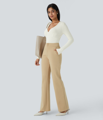 FlexHigh Waisted Zipper Pocket Slim Fit Work Pants