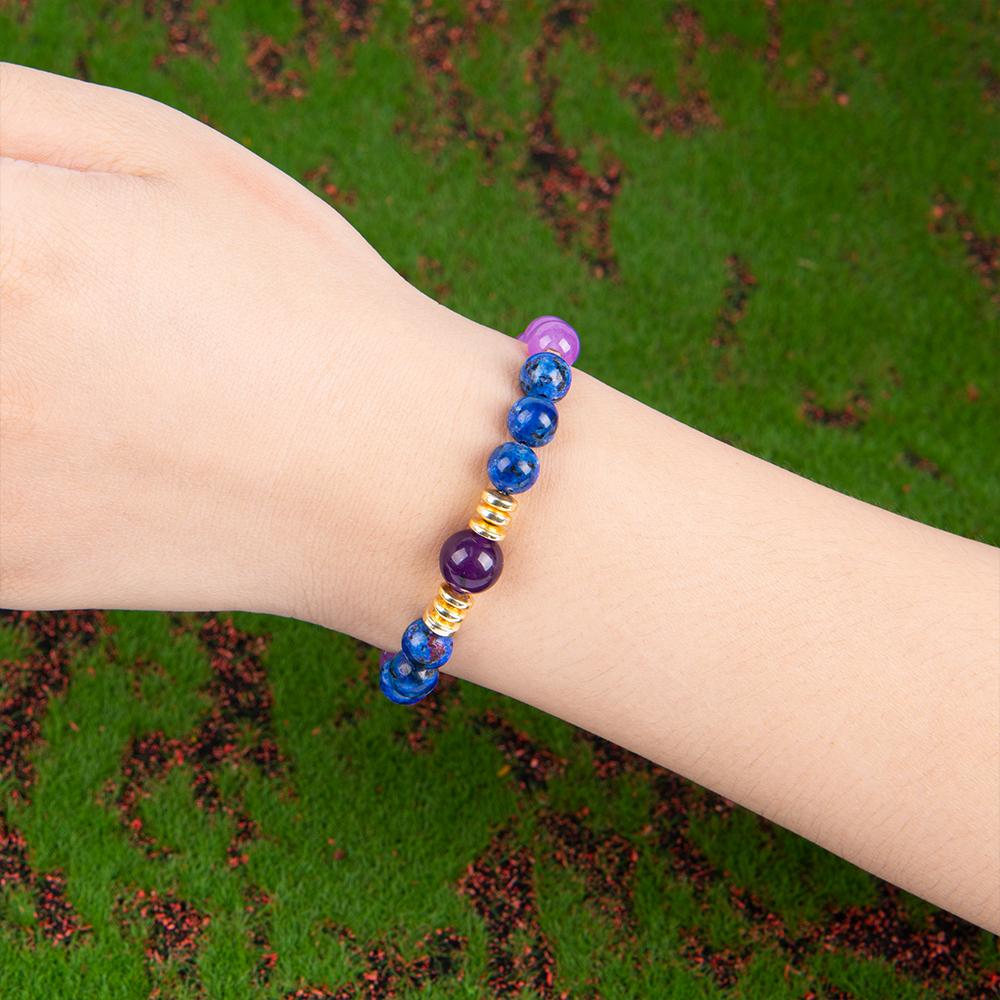 1pc Amethyst And Opal Crystal Elastic Bracelet, Stylish Bohemian Gem Accessories For Career Wealth, For Luck And Prosperity, , Brings Serenity & Luck