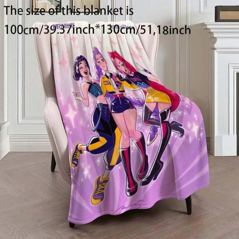 K-Pop Demon Hunter Flannel Blanket Set, Soft Multi-Purpose Printed Throw for Sofa Bed Office Home Decor, Perfect Gift for Kpop Fans, Cartoon Pattern BlanketChristmas Gift,Gift for kids,Birthday Gift, Cozy & Soft