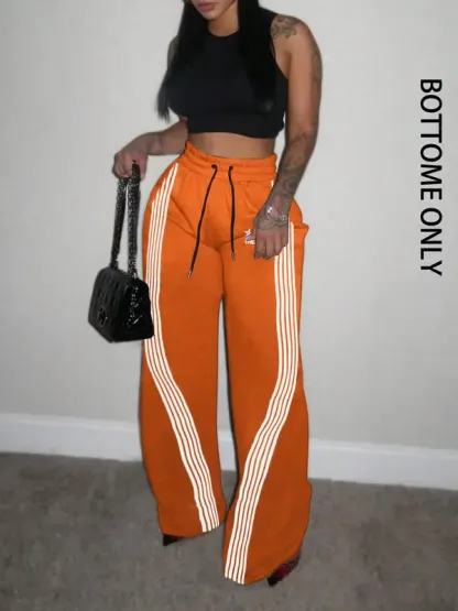 Women's Colorblock Striped Print Drawstring Waist Sweatpants, Comfy, Casual Pocket Pants for Daily Wear, Ladies Bottoms for All Seasons, Casual Fashion Pants