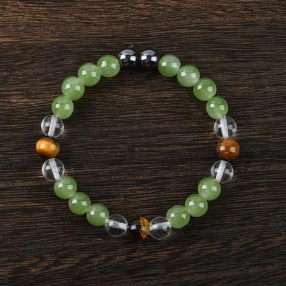 Crystal Bracelet 8mm Natural Tiger's Eye Stone Handmade Beads Unity Protection Encouragement Gift for Women Men Fashionable Colorblock Beaded Elastic 15-20cm