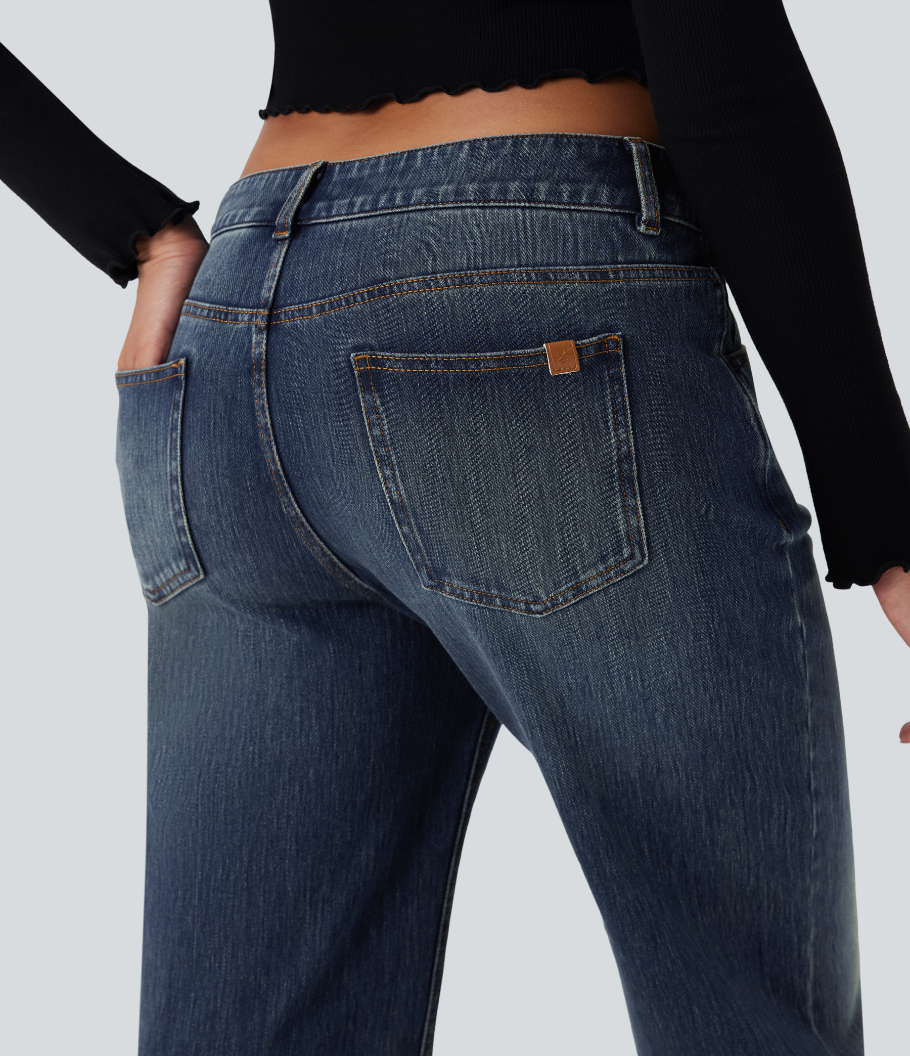 FlexAsymmetric Low Rise Straight Leg Casual Jeans with Pockets