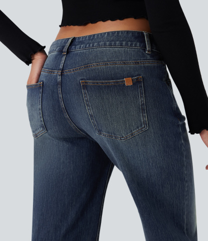 FlexAsymmetric Low Rise Straight Leg Casual Jeans with Pockets