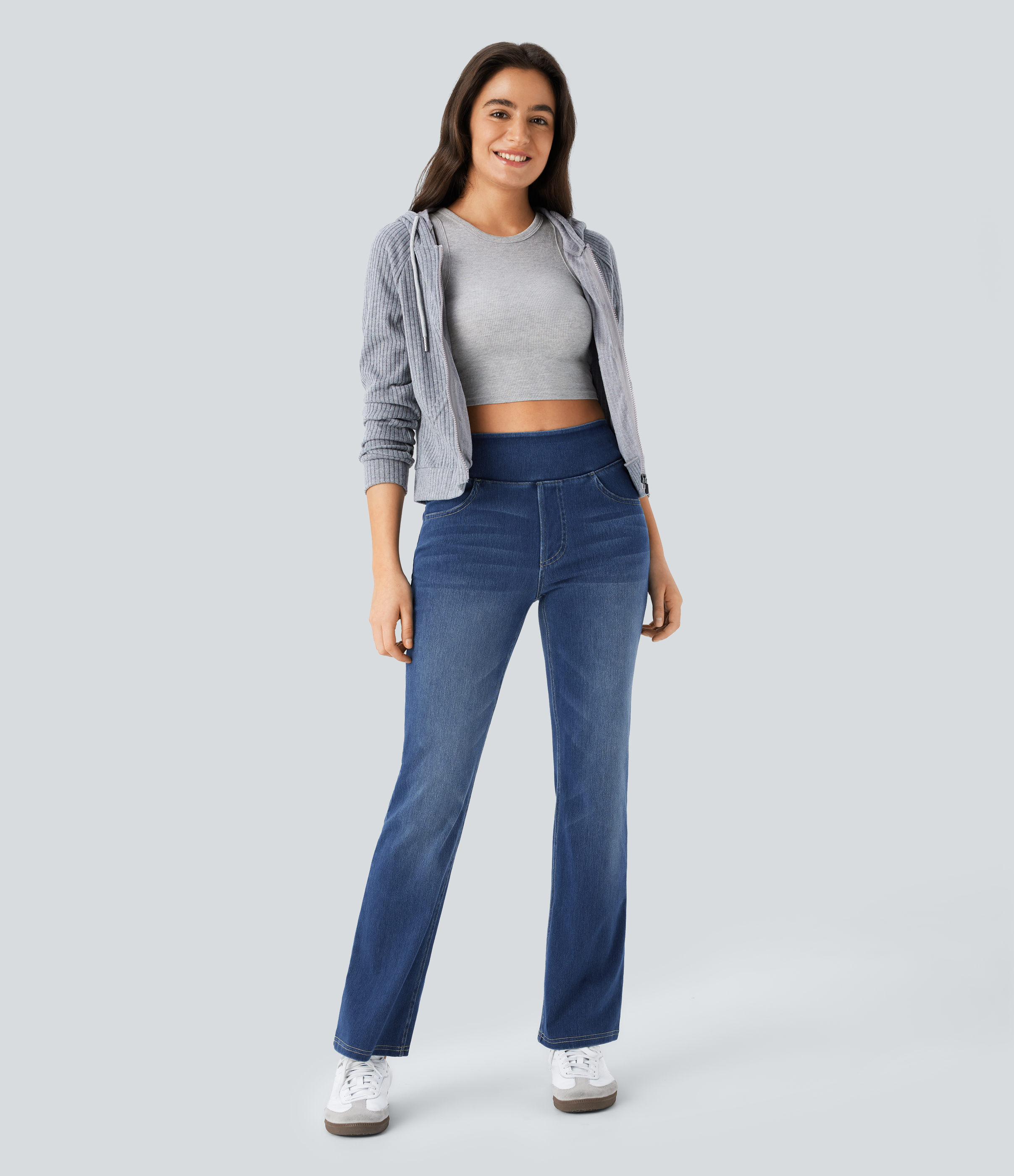 FlexHigh Waisted Pockets Washed Casual Bootcut Jeans