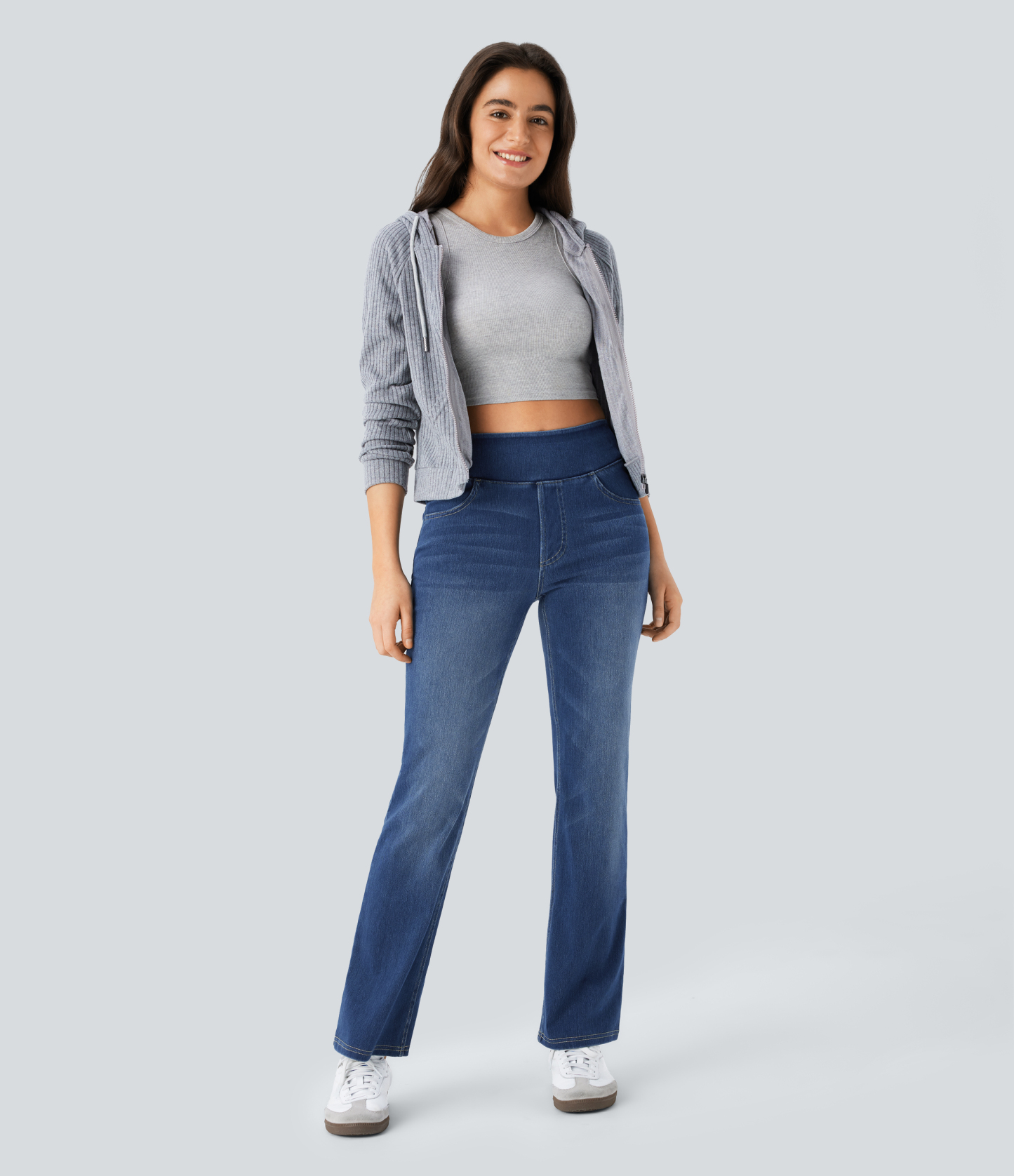 FlexHigh Waisted Pockets Washed Casual Bootcut Jeans
