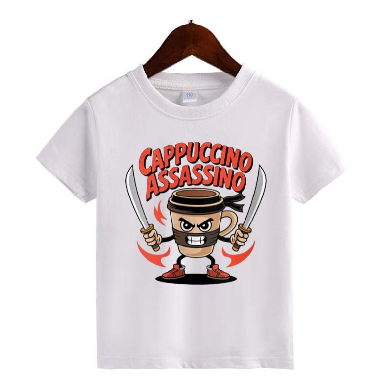 Italian Brainrot Meme Character Hand Drawn for Kids T-Shirt Toddler Boy Funny T-Shirt with Various Designs Including Ballerina Cappuccino and Chimpanzini Bananini