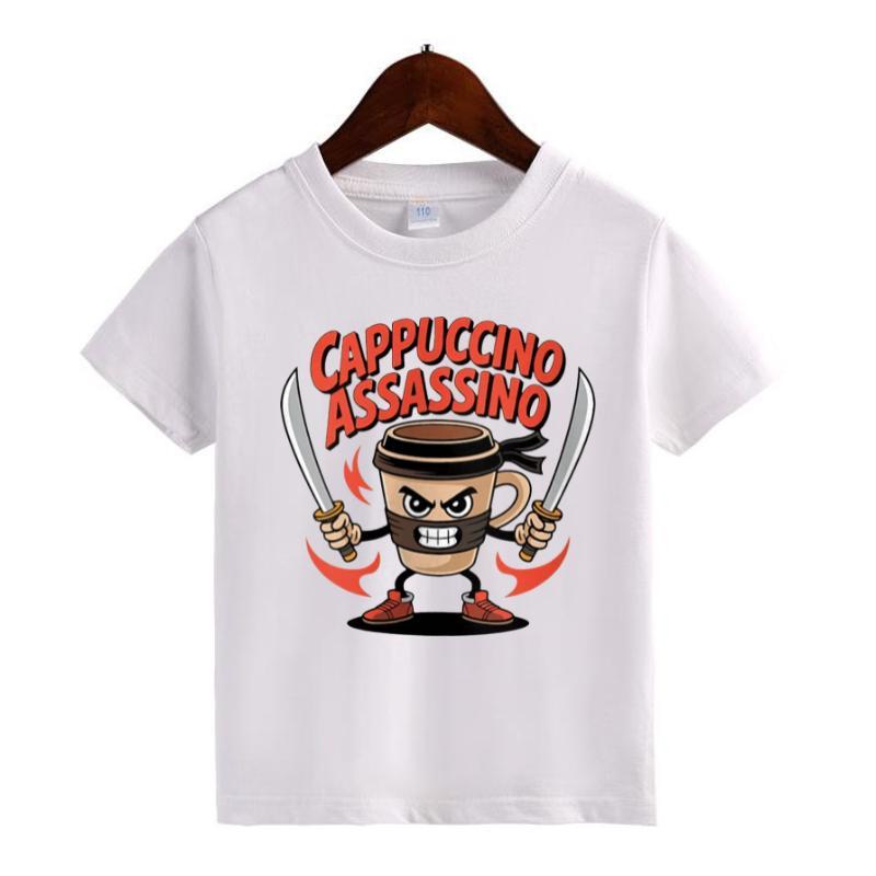 Italian Brainrot Meme Character Hand Drawn for Kids T-Shirt Toddler Boy Funny T-Shirt with Various Designs Including Ballerina Cappuccino and Chimpanzini Bananini