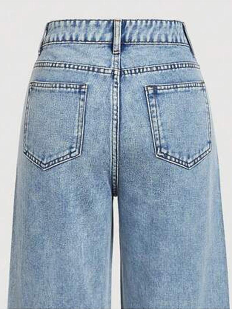 Women's Elegant High-Waisted Wide-Leg Jeans, Fitted Woven Fabric, Rhinestone Embellished, All-Season Fashion Pants
