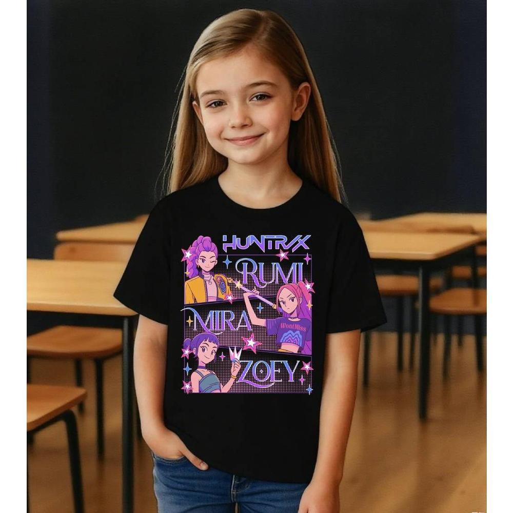 Kids Hunt-rix K-pop Demon Hunters Shirt T-Shirts Short Sleeve,Sa-ja Boy Unisex Graphic Tshirt Tees Tops,Kpop Fan Shirts Gift,Casual Soft Breathable Lightweight Tee Shirt for Boys Girls