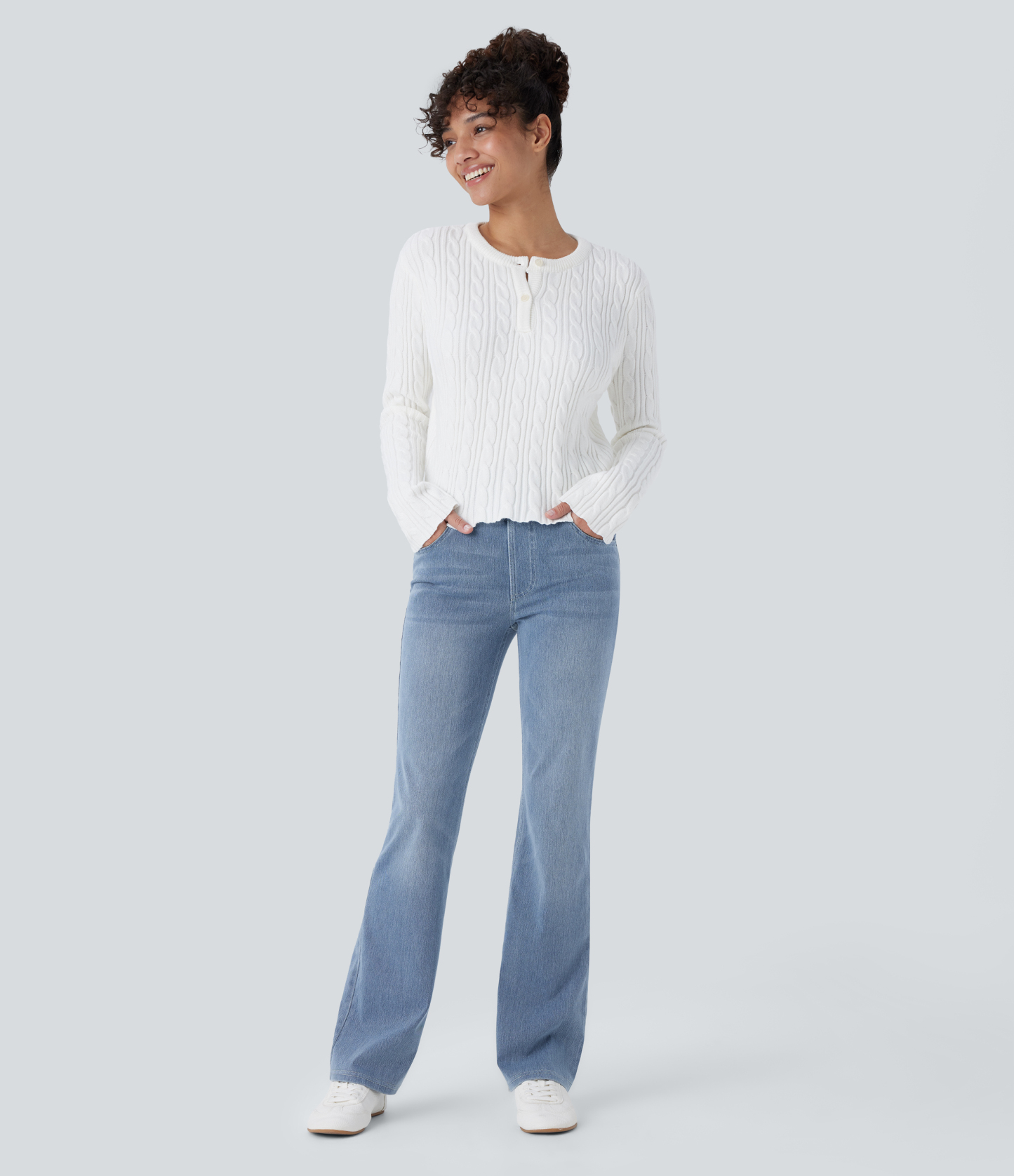 FlexHigh Waisted Pockets Washed Casual Bootcut Jeans