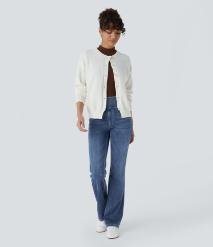 FlexHigh Waisted Pockets Washed Casual Bootcut Jeans