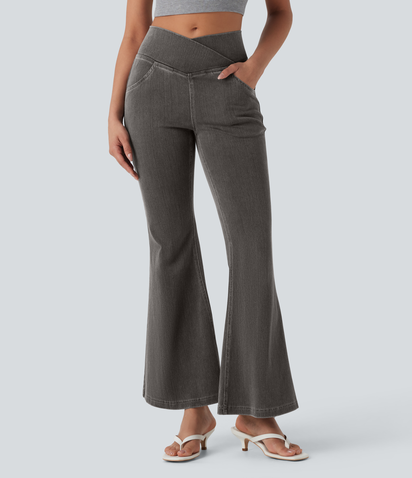 FlexHigh Waisted Crossover Pocket Washed Casual Jeans