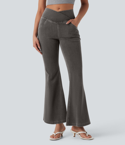 FlexHigh Waisted Crossover Pocket Washed Casual Jeans
