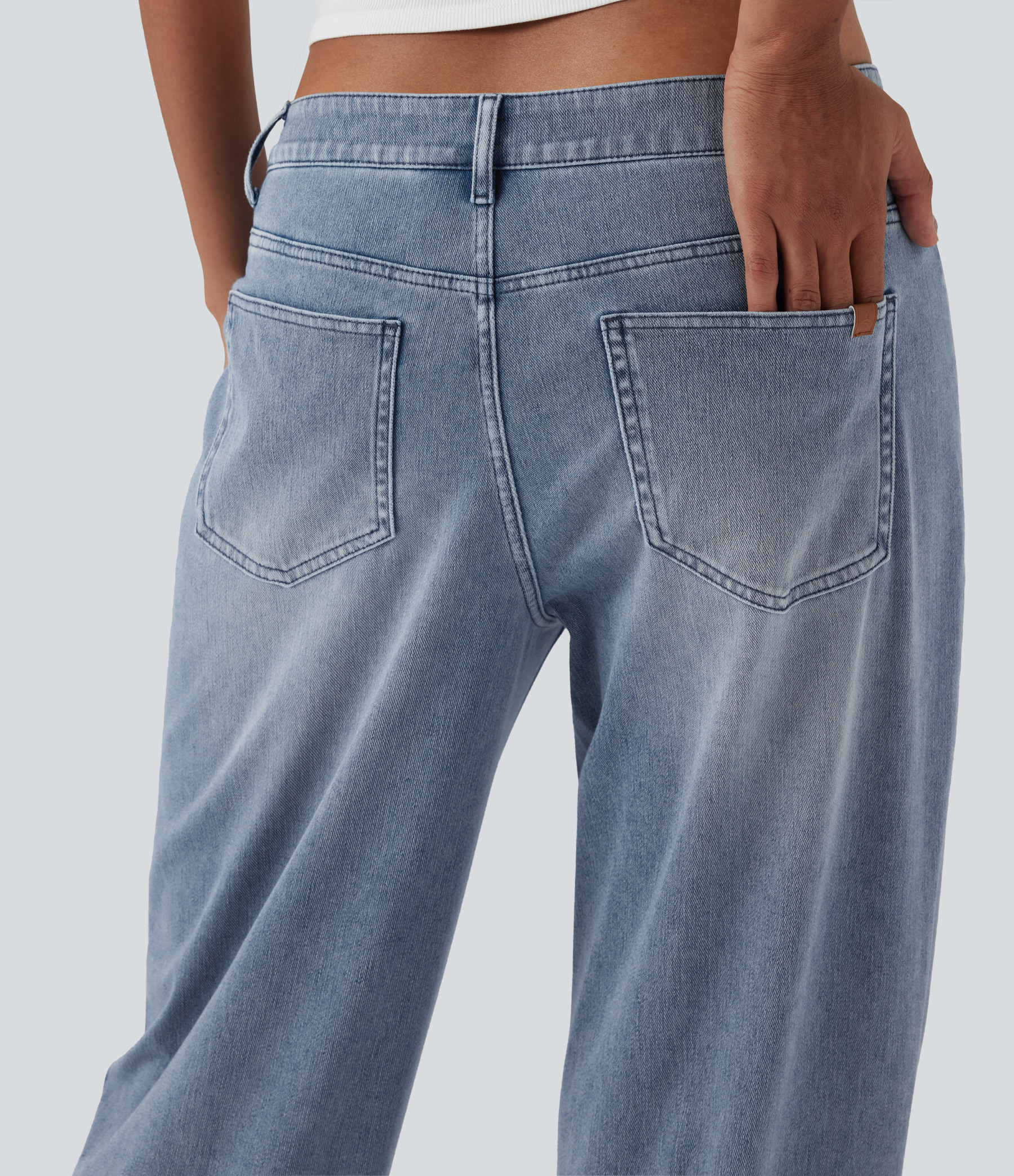 FlexMid Rise Straight Leg Casual Jeans with Pockets